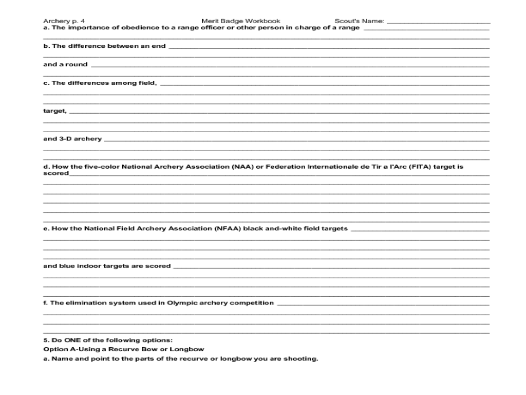 Archery merit badge workbook answers