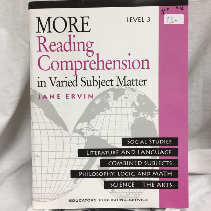 Reading comprehension in varied subject matter