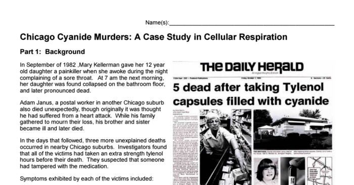 Chicago cyanide murders a case study on cellular respiration