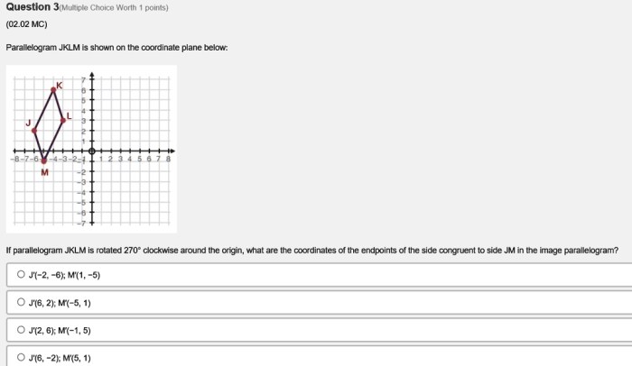 Parallelogram jklm is shown on the coordinate plane below