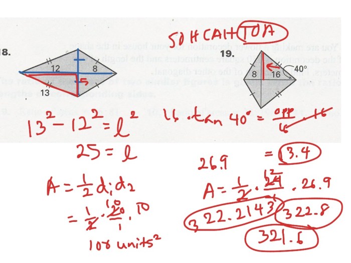 Area of trapezoids rhombi and kites worksheet answers