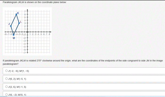 Parallelogram jklm is shown on the coordinate plane below