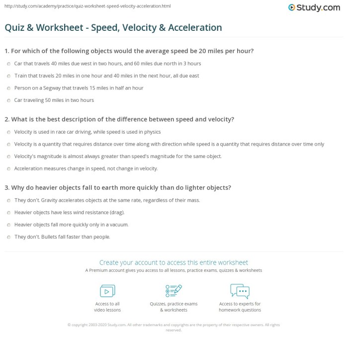 Speed velocity acceleration worksheet with answers