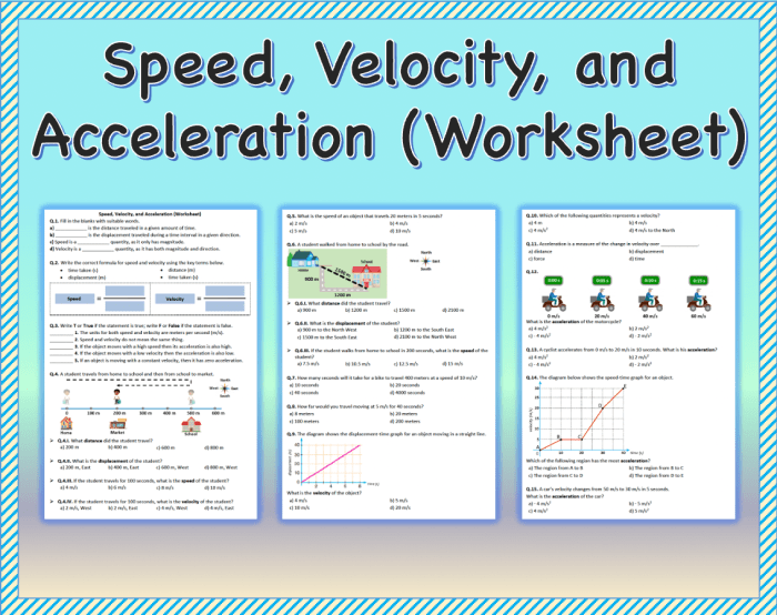 Speed velocity acceleration worksheet with answers